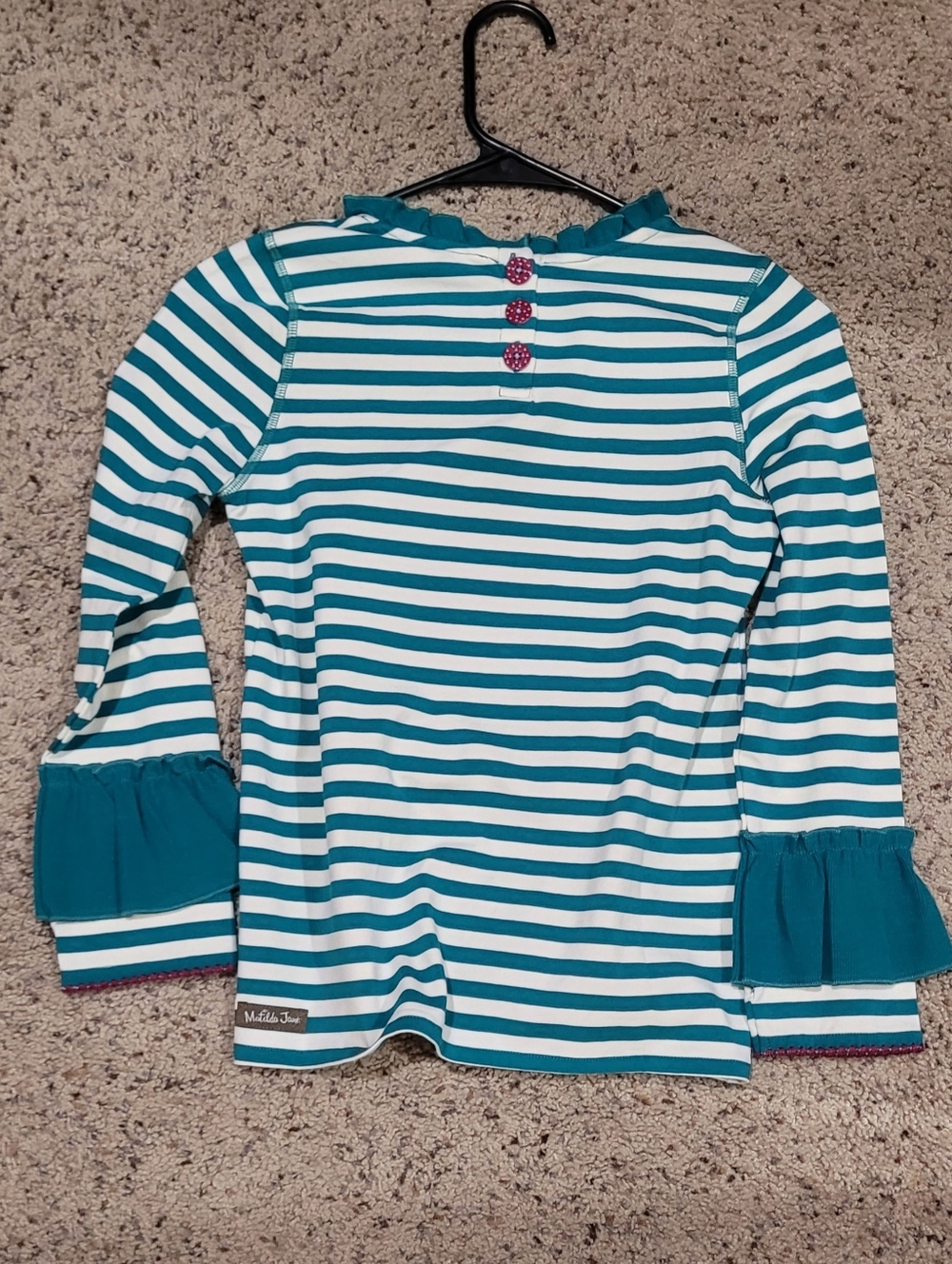 Matilda Jane Kids Teal & White Striped Ruffle-Sleeve Top And Leggings Set NWT - Picture 5 of 9